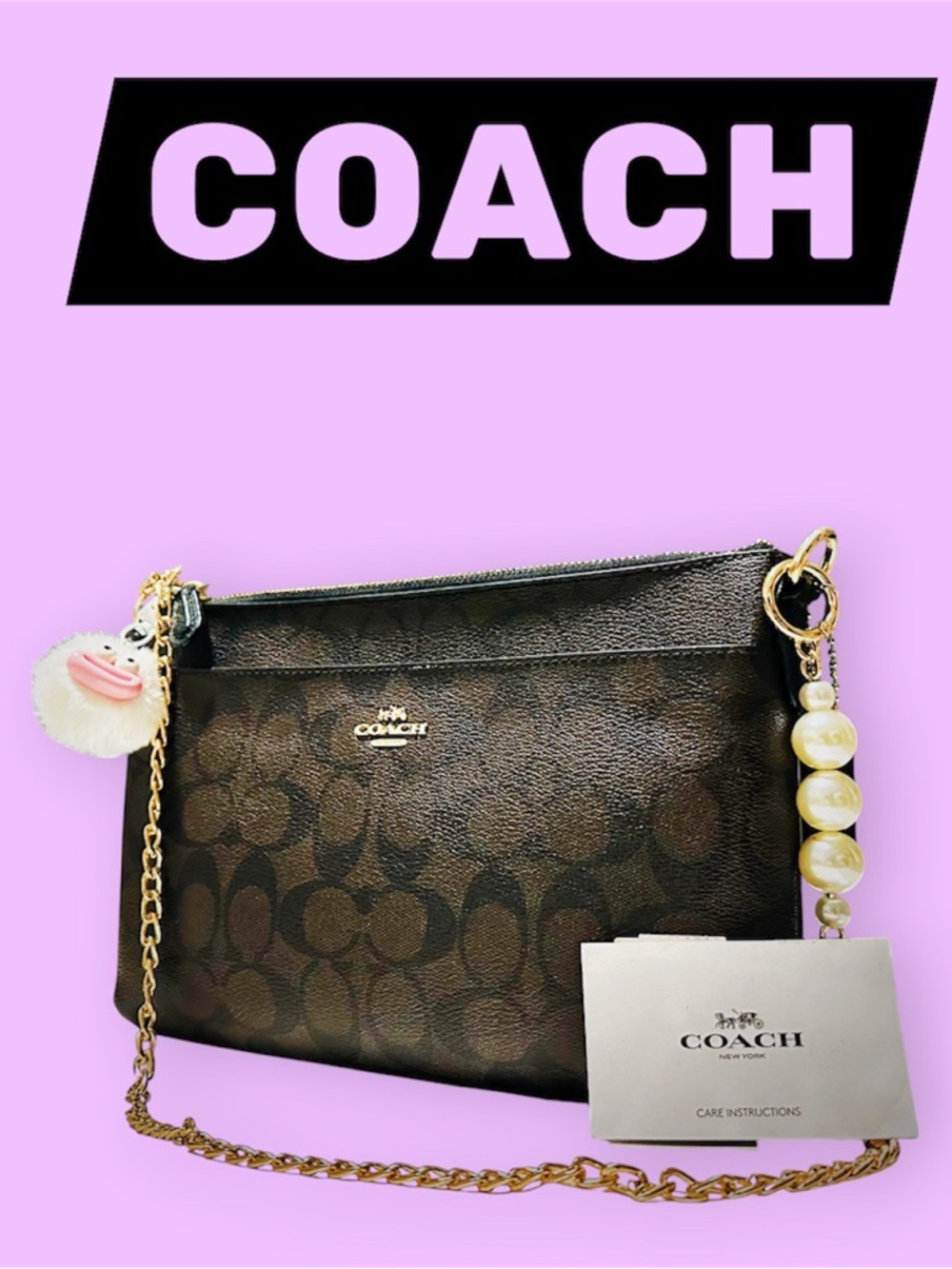Rare Coach Y2K soho shoulder Bag Brown and Black Signature Pearl-Accent - Picture 4 of 16